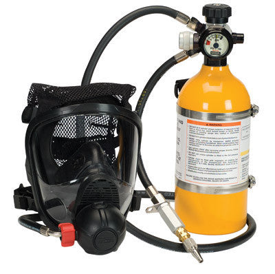 MSA PremAire Cadet Escape Supplied Air Respirator With Medium Rubber Advantage 4000 Facepiece With Net Head Harness, 10 Minute Aluminum Cylinder With Snap-Tite Fittings And Nylon Strap Carrier