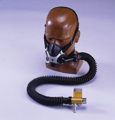 MSA Constant Flow Airline Respirator Assembly With Black Medium Hycar Welder's Comfo Facepiece, Hose, Web Support Belt, Snap-Tite Aluminum Quick-Disconnect And High-Pressure Control Valve