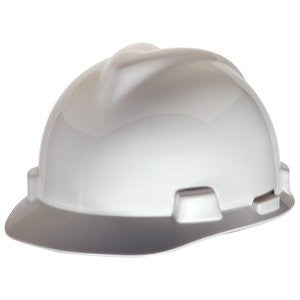 MSA White V-Gard Class E Type I Polyethylene Slotted Hard Cap With Fas-Trac Suspension