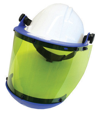 National Safety Apparel Level 2 Faceshield Unit With Slotted Hard Hat, Arc 10 Green Propionate Faceshield With Anti-Fog Coating And Chin Guard