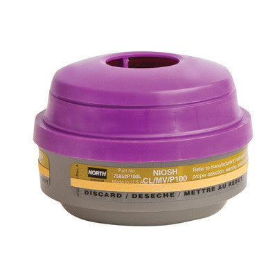 North Mercury Vapor And Chlorine Cartridge For 5400, 5500, 7400 And 7500 Series Air Purifying Respirator (APR) With P100 Particulate Filter And End-Of-Life-Indicator