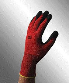 North Size 8 NorthFlex Red 15 Gauge General Purpose Black Foamed PVC Palm and Finger Tip Coated Work Gloves With Red Seamless Nylon Liner And Knit Wrist