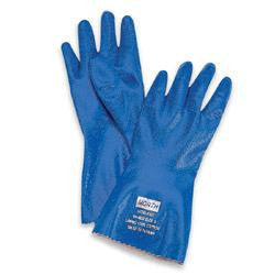 North Size 9 Blue Nitri-Knit 12" Interlock Knit Lined Supported Nitrile Gloves With Rough Finish And Pinked Cuff