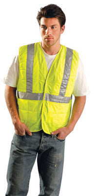 OccuNomox 4X - 5X Hi-Viz Yellow MiraCool Plus Lightweight Polyester Class 2 Vest With Nylon Liner 2" Reflective Tape Stripes And One Inside Chest Pocket