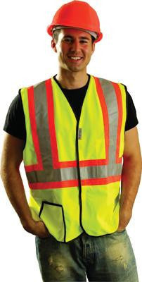 OccuNomix X-Large Yellow OccuLux Lightweight Polyester Class 2 Two-Tone Vest With Front Hook And Loop Closure, 2" 3M Scotchlite Reflective Tape Striping And 2 Pockets