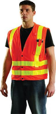 OccuNomix X-Large Orange OccuLux L'Orange Lightweight Polyester And Mesh Class 2 Deluxe Yellow Gloss Vest With Snap Front Closure, 2" 3M Scotchlite Reflective Tape Striping And 4 Pockets