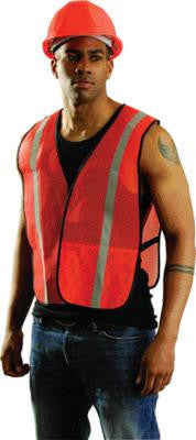 OccuNomix Regular Orange OccuLux Lightweight Polyester And Mesh Non-ANSI Economy Vest With Front Hook And Loop Closure, 1" Silver Glass Bead Tape Striping, Side Elastic Straps And 1 Pocket