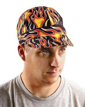 OccuNomix One Size Fits All Big Flames Tuff Nougies Deluxe Tie Hat (Doo Rag) With Elastic Rear Band