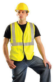 OccuNomix X-Large Hi-Viz Yellow OccuLux Lightweight Flame Resistant Modacrylic Class 2 Classic Vest With Front Hook And Loop Closure, 2" 3M Scotchlite Reflective Tape Striping And 1 Pocket