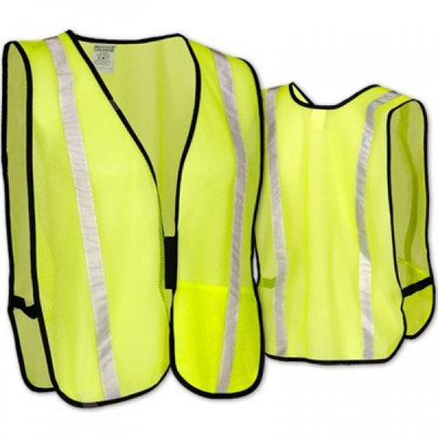 OccuNomix Regular Yellow OccuLux Lightweight Polyester And Mesh Non-ANSI Economy Vest With Front Hook And Loop Closure, 1" Silver Glass Bead Tape Striping, Side Elastic Straps And 1 Pocket