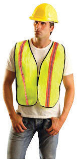 OccuNomix Regular Yellow OccuLux Lightweight Polyester And Mesh Non-ANSI Economy Vest With Front Hook And Loop Closure, 1-3/8" Silver Gloss Tape On Orange Trim, Side Elastic Straps And 1 Pocket