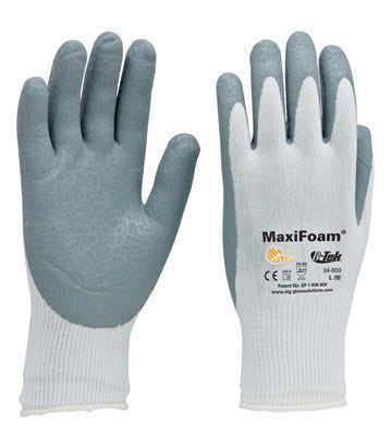 Protective Industrial Products Large MaxiFoam By ATG 15 Gauge Gray Foam And Nitrile Dipped Palm And Fingertip Coated Work Gloves With White Seamless Knit Nylon Liner And Continuous Knit Cuff