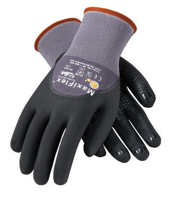 Protective Industrial Products Small MaxiFlex Endurance by ATG 15 Gauge Black Micro-Foam Palm, Full Fingers And Knuckles, Nitrile Dotted Palm Coated Work Gloves With Gray Seamless Nylon Liner And Continuous Knitwrist