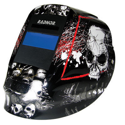 Radnor DV Series Black, White And Red Welding Helmet With 5 1/4" X 4 1/2" DV35 Variable Shade 9-13 Auto-Darkening Lens And Skull Graphics