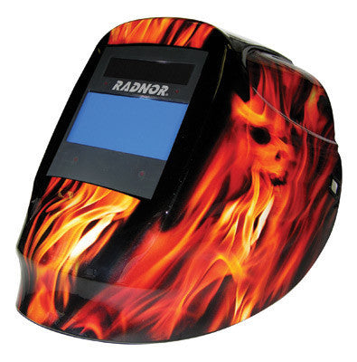 Radnor DV Series Orange And Black Welding Helmet With 5 1/4" X 4 1/2" DV48 Variable Shade 5-14 Auto-Darkening Lens And Blaze Graphics