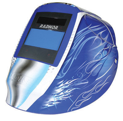 Radnor DV Series Blue, White And Silver Welding Helmet With 5 1/4" X 4 1/2" DV48 Variable Shade 5-14 Auto-Darkening Lens And Blue Fusion Graphics