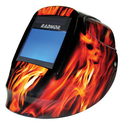 Radnor DV Series Orange And Black Welding Helmet With 5 1/4" X 4 1/2" DV81 Variable Shade 5-14 Auto-Darkening Lens And Blaze Graphics