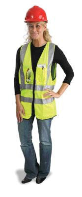 Radnor Medium Yellow Lightweight Polyester Class 2 Surveyor's Vest With Zipper Front Closure, 2" 3M Scotchlite Reflective Tape Striping, Fully Dielectric, Non-Conductive Zipper And 12 Pockets