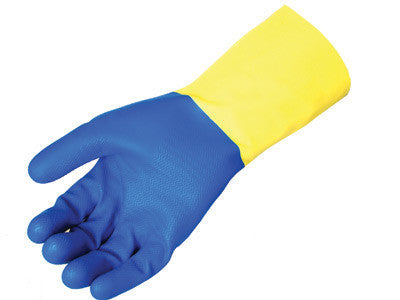 Radnor Size 8 Yellow 12" Flock Lined 22 Mil Latex Gloves With Blue Neoprene Coating And Embossed Grip Pattern