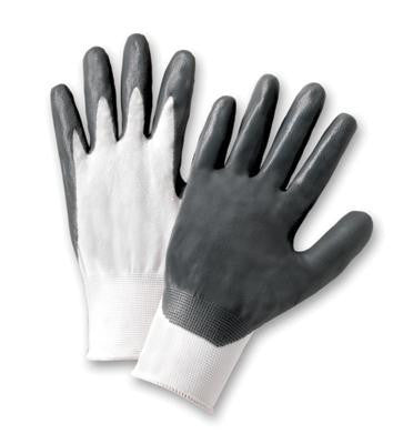 Radnor Small White Nitrile Coated Nylon Gloves With 13 Gauge Nylon Knit Liner And Knit Wrists