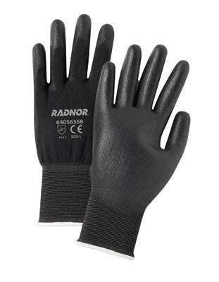 Radnor Small 13 Gauge Economy Black Polyurethane Palm Coated Work Gloves With Gray Nylon Knit Liner