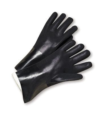 Radnor Large Black Double Dipped PVC Glove With Sandpaper Grip, Interlock Lining And Knitwrist