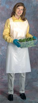 Radnor 28" X 55" White 1.5 mil Medium Weight, Smooth Polyethylene Disposable Bib Apron With Top Loop And Side Ties