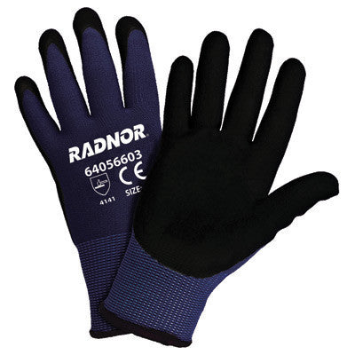 Radnor Large 15 Gauge Black Nylon Microfoam Nitrile Palm Coated Work Gloves With Blue Seamless Nylon Liner And Dotted Finish