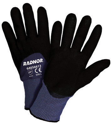 Radnor X-Large 15 Gauge Black Nylon Microfoam Nitrile 3/4 Coated Work Gloves With Blue Seamless Nylon Liner