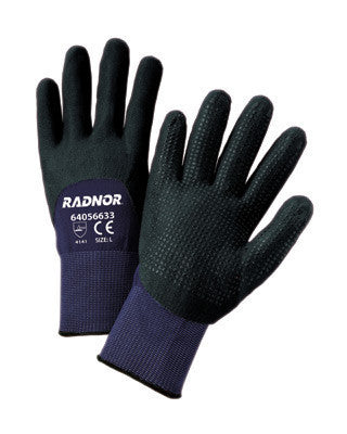 Radnor X-Large 15 Gauge Black Nylon Microfoam Nitrile 3/4 Coated Work Gloves With Blue Seamless Nylon Liner And Dotted Finish