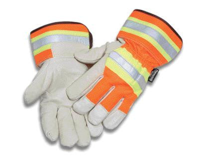 Radnor Large Orange And Gray Pigskin And Polyester Thinsulate Lined Cold Weather Gloves With Wing Thumb And Safety Cuffs