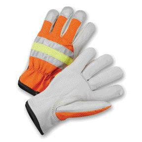 Radnor Large Gray And Hi-Viz Orange Grain Cowhide Unlined Drivers Gloves With Keystone Thumb, Slip-On Cuff And Color-Coded Hem