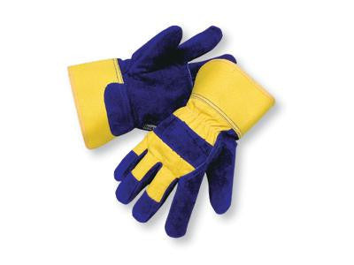 Radnor Large Blue And Yellow Leather And Canvas Thinsulate Lined Cold Weather Gloves With Safety Cuffs And Waterproof Barrier