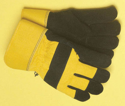 Radnor Large Black And Yellow Leather And Canvas Thinsulate Lined Cold Weather Gloves With Safety Cuffs And Waterproof Barrier