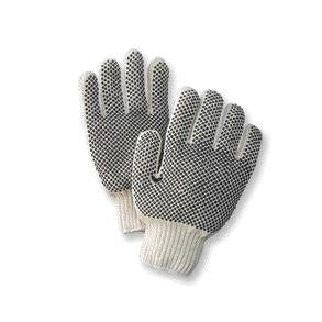 Radnor Large Natural Medium Weight Polyester/Cotton Ambidextrous String Gloves With Knit Wrist And Double Side Black PVC Dot Coating