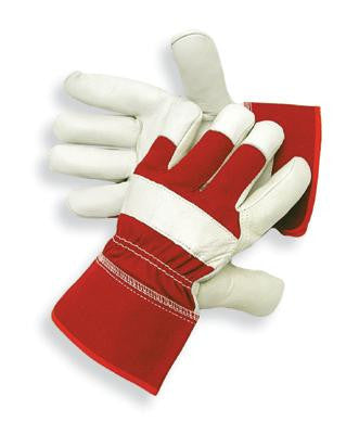 Radnor Large Premium Grain Goatskin Leather Palm Gloves With Rubberized Safety Cuff And Red Fabric Back