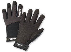 Radnor Medium Black And Gray Full Finger Synthetic Leather By Clarion And Spandex Light-Duty Mechanics Gloves With Hook And Loop Cuff, Spandex Back And Reinforced Fingertips