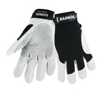 Radnor Medium Full Finger Grain Goatskin Mechanics Gloves With Hook And Loop Cuff, Leather Palm And Thumb Reinforcement, Spandex Back And Reinforced Fingertips