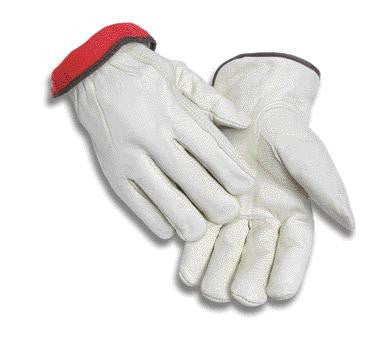 Radnor Large White Leather Fleece Lined Cold Weather Gloves With Keystone Thumb, Safety Cuffs, Color Coded Hem And Shirred Elastic Wrist