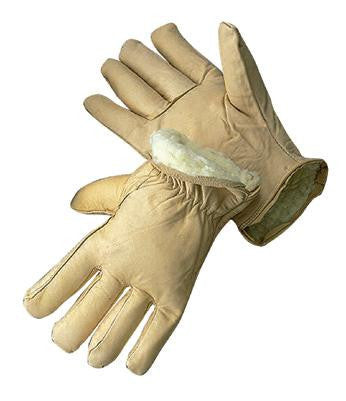 Radnor Small Tan Leather Thinsulate Lined Cold Weather Gloves With Keystone Thumb, Safety Cuffs, Color Coded Hem And Shirred Elastic Wrist