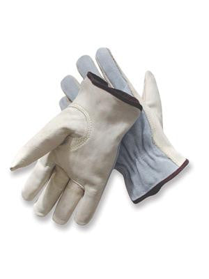 Radnor Small Grain Palm Split Cowhide Back Leather Unlined Drivers Gloves With Keystone Thumb, Slip-On Cuff, Color-Coded Hem And Shirred Elastic Back