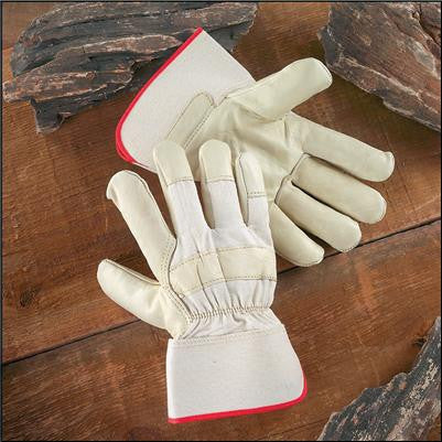 Radnor Small Premium Grain Cowhide Leather Palm Gloves With Safety Cuff, Natural White Canvas Back And Wing Thumb