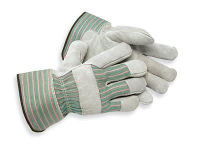 Radnor X-Large Shoulder Grade Split Leather Palm Gloves With Safety Cuff, Striped Canvas Back And Leather Reinforced Knuckle Strap, Pull Tab, Index Finger And Fingertips