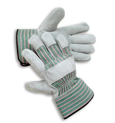 Radnor X-Large Premium Select Shoulder Grade Split Leather Palm Gloves With Rubberized Safety Cuff, Striped Canvas Back And Reinforced Knuckle Strap, Pull Tab, Index Finger And Fingertips