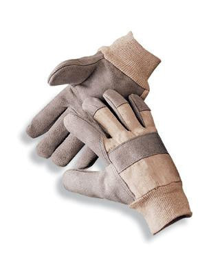 Radnor Large Side Split Leather Palm Gloves With Knit Wrist, Duck Canvas Back And Reinforced Knuckle Strap, Pull Tab, Index Finger And Fingertips