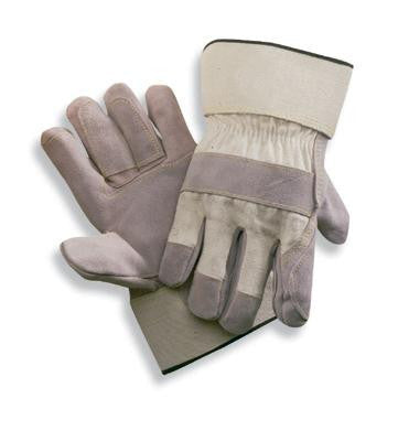 Radnor Large Side Split Leather Palm Gloves With Gauntlet Cuff, Duck Canvas Back And Reinforced Knuckle Strap, Pull Tab, Index Finger And Fingertips