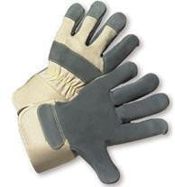 Radnor Large Premium Side Split Leather Palm Gloves With Gauntlet Cuff, Duck Canvas Back And Reinforced Knuckle Strap, Pull Tab, Index Finger And Fingertips