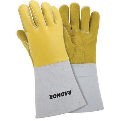 Radnor X-Large Gold 14" Grain Elkskin Foam Lined Welders Glove With Reinforced Straight Thumb And Stiff Cowhide Cuff (Carded)