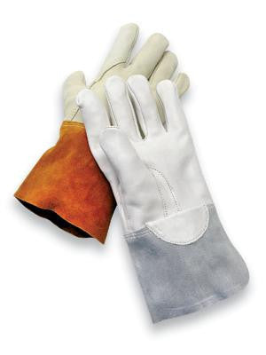 Radnor Extra Large Gray Unlined Economy Calf Skin MIG/TIG Welders Glove With 4" Cuff, Kevlar Sewn Reinforced Thumb Strap And Pull