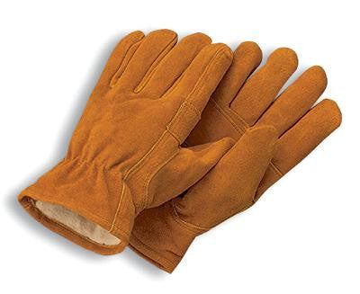 Radnor X-Large Brown Leather Pile Lined Cold Weather Gloves With Keystone Thumb, Slip On Cuffs, Color Coded Hem And Shirred Elastic Wrist